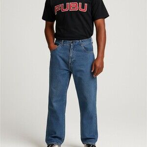 Vtg Y2K Fubu Baggy Pants Denim 36x34 100% Cotton Inside Pocket Cyber Grunge Jess